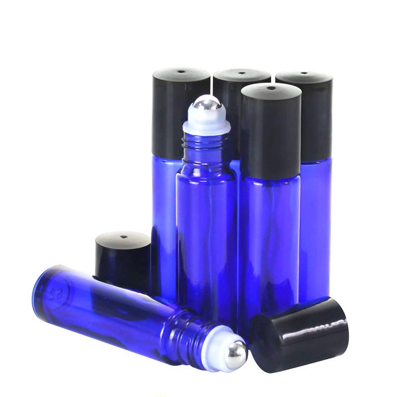 Parfumroller 10ml roller fles blauw dik glas - Essentiële olie rollerflesjes rvs roller