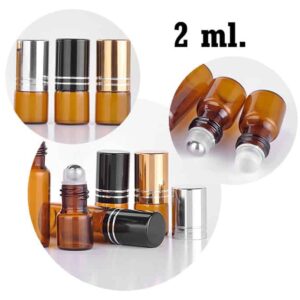 Parfumroller amber glas 2 ml essentiële olie roller flesjes roll on rollers ( 5 stuks)
