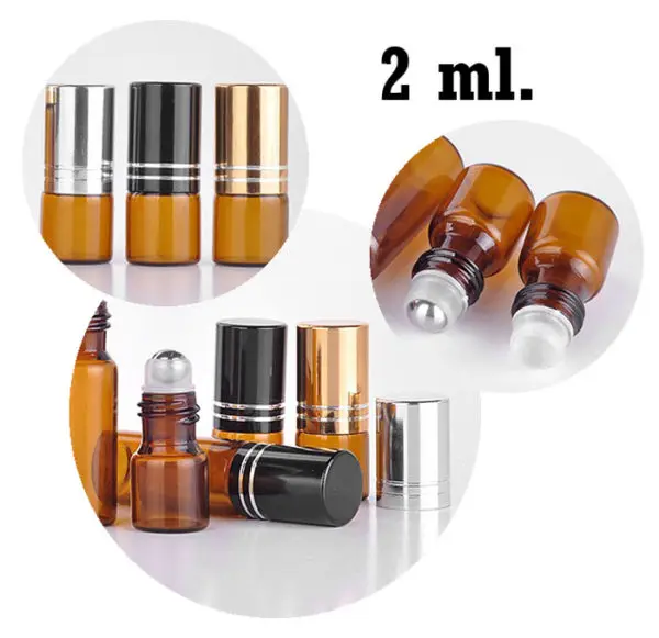 Parfumroller amber glas 2 ml essentiële olie roller flesjes roll on rollers ( 5 stuks)