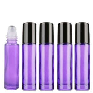 Parfumroller fles paars glas 10ml - Essentiële olie rollerflesjes rvs roller