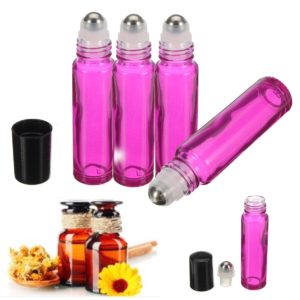 Parfumroller fles roze glas 10ml - Essentiële olie rollerflesjes rvs roller