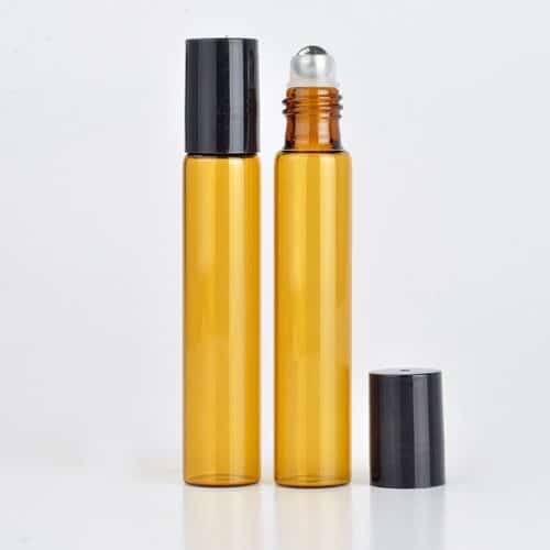Parfumroller flesjes essentiële olie roll on roller amber bruin glas zwarte dop
