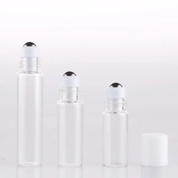 Parfumroller glas 3 ml rvs roller bal witte dop essentiële olie roller flesjes (5 st.)