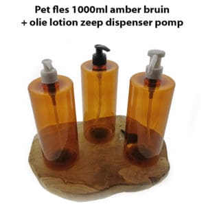Pet dispenser fles 1000ml amber bruin + olie lotion zeep dispenser pomp