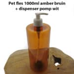 Pet fles 1000ml amber bruin + olie lotion zeep dispenser pomp wit