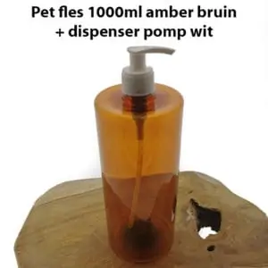 Pet fles 1000ml amber bruin + olie lotion zeep dispenser pomp wit