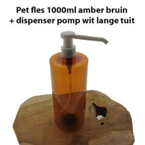 Pet dispenser fles 1000ml amber bruin + olie lotion zeep dispenser pomp wit lange tuit