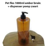 Pet dispenser fles 1000ml amber bruin + olie lotion zeep dispenser pomp zwart