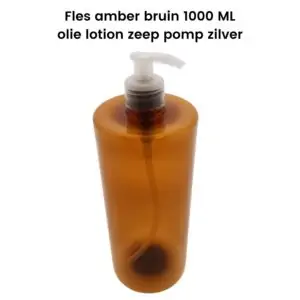 Pet fles amber bruin 1000ml + olie lotion zeep dispenser pomp transparant