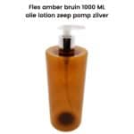 Pet fles amber bruin 1000ml + olie lotion zeep dispenser pomp zilver