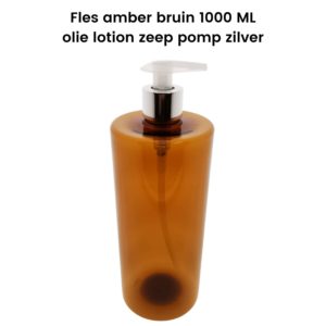 Pet fles amber bruin 1000ml + olie lotion zeep dispenser pomp zilver