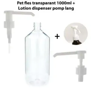 Pet fles 1000ml transparant + olie lotion zeep dispenser pomp lang