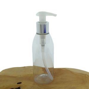 Pet Fles 200ml transparant dispenser pomp zilver