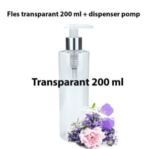 Pet Fles 200ml transparant Pompflesje + dispenser pomp zilver