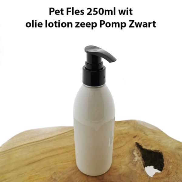 Pet Fles 250ml wit olie lotion zeep Pompfles + dispenser pomp zwart