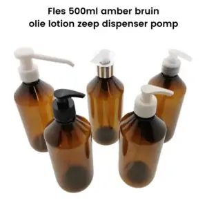 Fles 500ml amber bruin pet + olie lotion zeep dispenser pomp