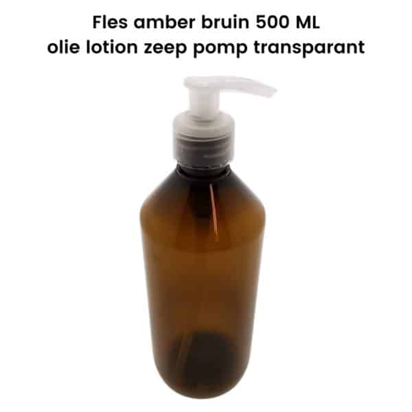 Pet Fles amber bruin 500ml + olie lotion zeep dispenser pomp transparant