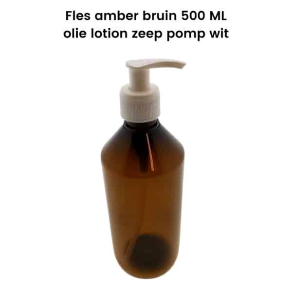Pet Fles amber bruin 500ml + olie lotion zeep dispenser pomp wit