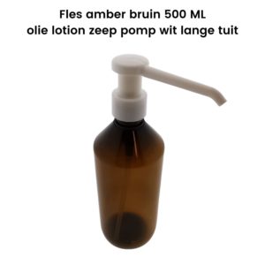 Pet Fles amber bruin 500ml + olie lotion zeep dispenser pomp wit lange tuit