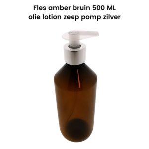 Pet Fles amber bruin 500ml + olie lotion zeep dispenser pomp zilver