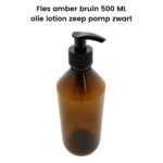 Pet Fles amber bruin 500ml + olie lotion zeep dispenser pomp zwart