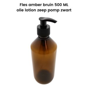 Pet Fles amber bruin 500ml + olie lotion zeep dispenser pomp zwart