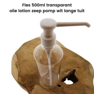 Fles 500ml Transparant+ olie lotion zeep dispenser pomp lang