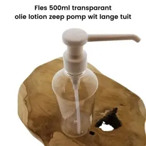 Fles 500ml Transparant+ olie lotion zeep dispenser pomp lang