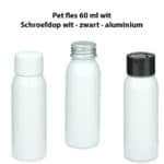 Pet fles 60 ml wit schroefdop wit zwart aluminium
