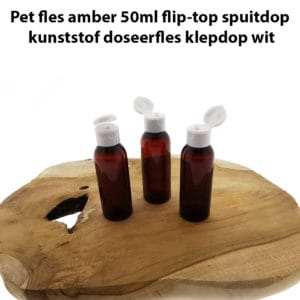 Pet fles amber 50ml flip-top spuitdop - kunststof doseerfles klepdop wit