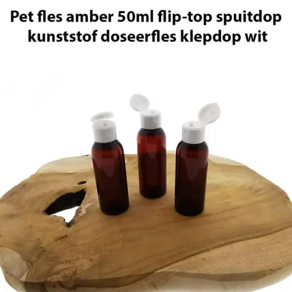 Pet fles amber 50ml flip top spuitdop kunststof doseerfles klepdop wit