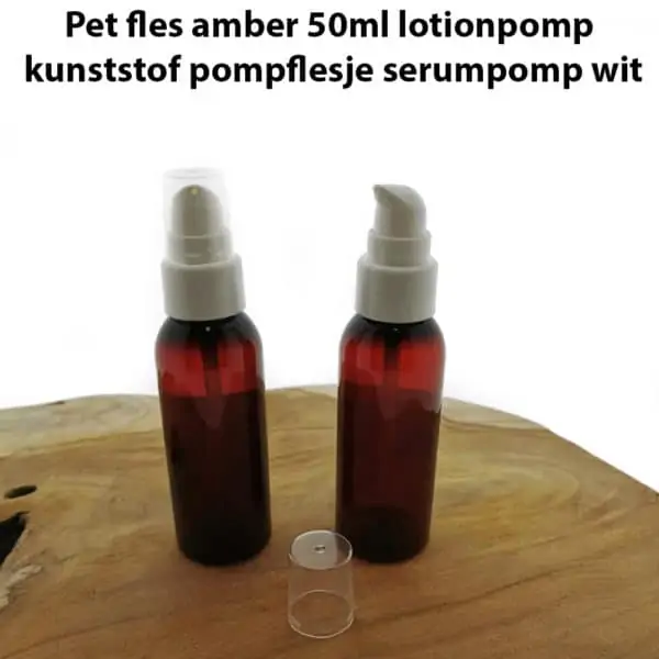 Pet fles amber 50ml lotionpomp kunststof pompflesje serumpomp wit