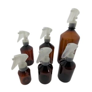 Pet fles amber bruin Spraypistool trigger transparant fijne verneveling