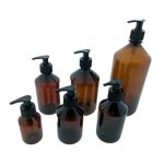 Pet fles amber veral zeeppomp, lotion pomp dispenser zwart