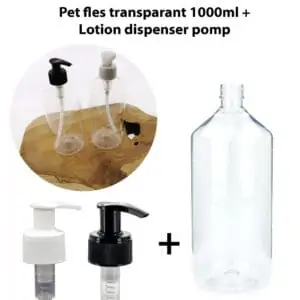 Pet fles transparant 1000ml + olie lotion zeep dispenser pomp