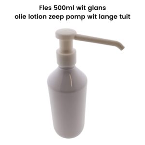 Pet fles wit glans 500ml + olie lotion zeep dispenser pompje wit lange tuit