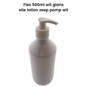 Pet fles wit glans 500ml + olie lotion zeep dispenser pomp wit
