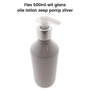 Pet fles wit glans 500ml + olie lotion zeep dispenser pomp zilver