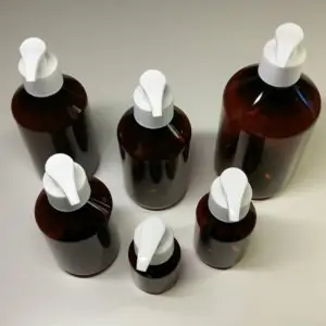 Pet fles zeeppomp, lotion pomp dispenser Plastic fles amber bruin DIN28
