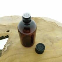 Pet flesje 100 ml amber kindveilige druppeldop zwart din18 18/410