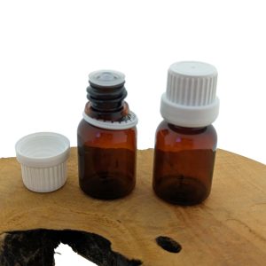 Pet flesje 15 ml amber bruin druppeldop wit luxe garantiesluiting din18 18/410
