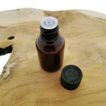 Pet flesje 30 ml amber kindveilige druppeldop zwart din18 18/410