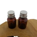 PET flesje amber 15ml + zilverkleurige aluminium schroefdop DIN18