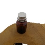 Amber bruin PET flesje 15ml met zilverkleurige aluminium schroefdop DIN18 18/410