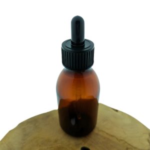PET pipetfles amber bruin 150ml + zwarte pipet DIN28 28/410