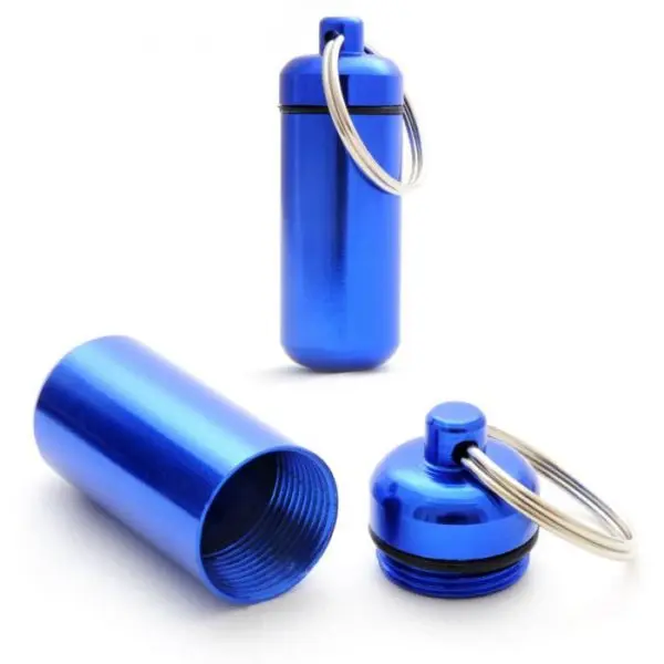Pillenkoker sleutelhanger medicijnen identiteitskoker waterdicht blauw