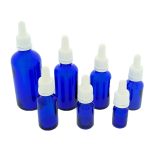 Pipet fles blauw glas druppelpipet wit - Pipetflessen 5 ml t/m 100 ml