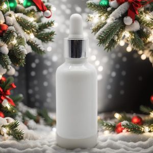 Pipetflesje 30ml wit glas + zilveren pipet druppelaar - luxe glazen verpakking - kerst