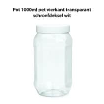 Pot 1000ml vierkant transparant PET schroefdeksel wit