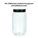 Pot 1000ml vierkant transparant PET schroefdeksel zwart